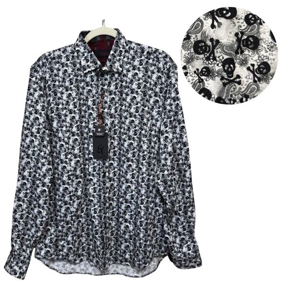 Eight X Other - Buckle Eight X Premium Button Down Shirt Size M Gray Skull Print Long Sleeve NEW